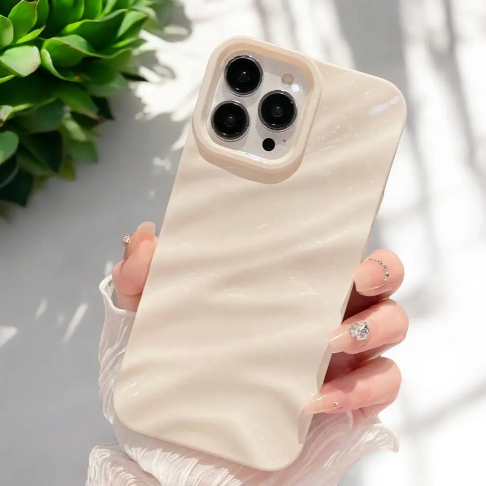 Elegant pearl white iPhone case with glossy finish, minimal and stylish design.